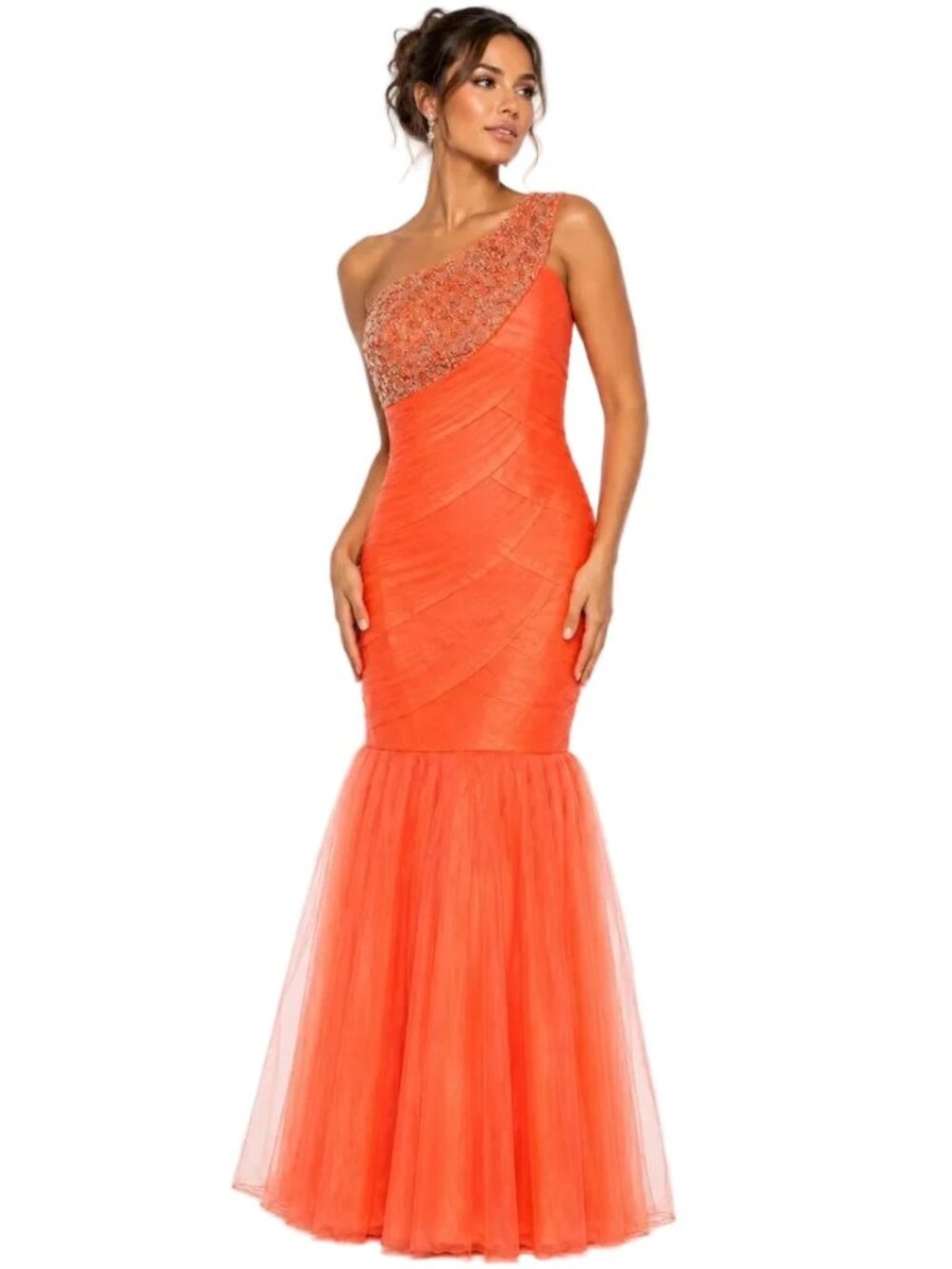 Jovani RN 81120 Orange Crystal One-Shoulder Evening Gown – Size M / US 6